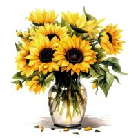 کارت پستال آبرنگ طرح گل آفتابگردان