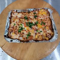 سیب زمینی سرخ شده با ژامبون و پنیر پیتزا