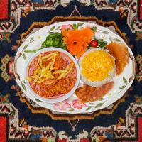 چلو خورشت قيمه سيب زمينى گياهى