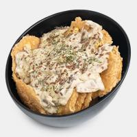 سیب ورقه ای سوخاری با سس قارچ