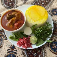 چلو خورشت بادمجان با برنج ایرانی