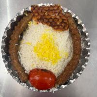 چلو کباب کوبیده دو سیخ با برنج خارجی