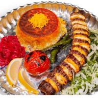 چلو کباب کوبیده نگینی یک سیخ