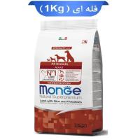 غذا خشک سگ بالغ همه نژادها برند مونژه طعم بره و برنج 1 کیلوگرم
