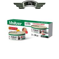 کنسرو گربه شایر shayer با طعم فیله مرغ و گوشت پک 3 عددی