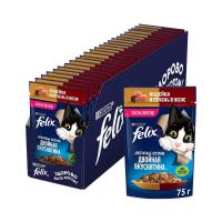 پوچ گربه فلیکس felix با طعم بوقلمون و جگر در ژله وزن 75 گرم