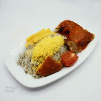 سبزی پلو با ران مرغ سس پز