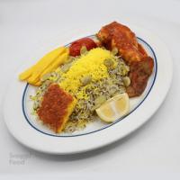 باقلی پلو با سینه مرغ سس پز