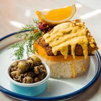 کته سبزی با ماهی سی باس زعفرانی