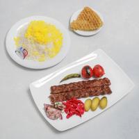چلو کباب کوبیده زعفرانی (دو سیخ)