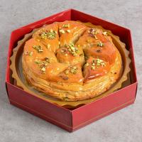 باقلوا شیرعسلی| پیتزایی بشقابی ۷ پیچ پسته ای (۸۰۰ گرم، 9عدد)