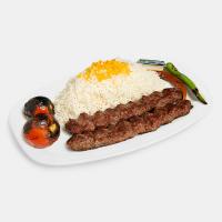 چلو کباب کوبیده ذغالی دو سیخ 
