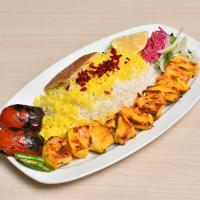 چلو جوجه کباب زعفرانی (بدون استخوان)