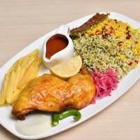 باقلا پلو با مرغ سرخ شده (ران)