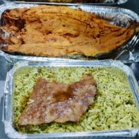 باقلا پلو با ماهی قزل آلا (سرخ شده)