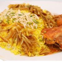 شیرین پلو با مرغ سرخ شده (ران)