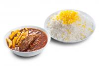 چلو خورشت قیمه سیب زمینی و بادمجان