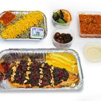 سبزی پلو با ماهی قزل آلا شکم پر