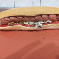 ساندویچ هات داگ با قارچ و پنیر (نان باگت)